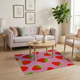 Retro Pixel Strawberry Pink Area Rug
