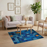 Blue Teal Geometric Patchwork Geometric Modern Area Rug