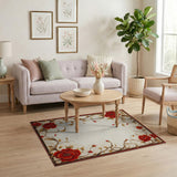ODIKA Washable Vintage Floral Border Area Rug - Low Pile Non-Slip Red & Gold