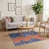 Abstract Navy Orange Wavy Line Area Rug