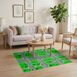 Green Retro Pixel City Street Area Rug