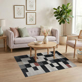 Bold Geometric Block Area Rug Black White Red