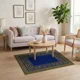 Navy Blue with Gold Geometric Border Area Rug