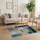 Washable Modern Abstract Geometric Area Rug - Blue & Copper, Low Pile