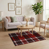 ODIKA Red Plaid Washable Area Rug - Classic Tartan Low Pile Non-Slip & Pet Friendly Carpet