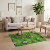Lush Green Lily Pad Pink Bloom Area Rug