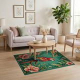 Macaw Parrot Hibiscus Floral Area Rug