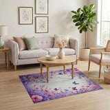 Purple Floral Butterfly Border Area Rug