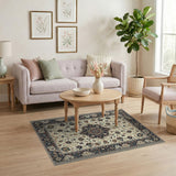 Ivory Traditional Persian Area Rug with Navy Floral Border