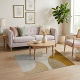 Curved Neutral Abstract Area Rug