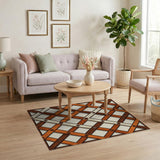 Orange Trellis Lattice Area Rug with Floral Accents
