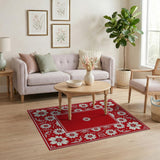 Red Red Floral Border Vintage Area Rug