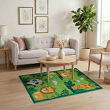 Jungle Safari Kids Cartoon Area Rug with Lion Tiger Giraffe Panda