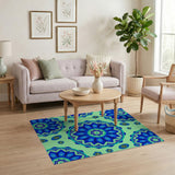 Blue and Teal Blue Teal Mandala Floral Area Rug