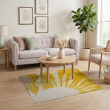 Yellow Radiant Sunburst Yellow Geometric Area Rug