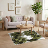 Olive Green Abstract Brushstroke Area Rug
