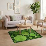 ODIKA Modern Green Lily Pad Washable Area Rug - Non-Slip Low Pile Botanical Rug