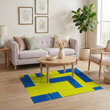 Blue Yellow Geometric Sunburst Abstract Rug