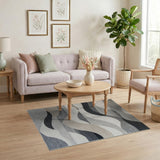 Modern Grey Wavy Abstract Area Rug