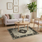 Timeless Ivory Black Persian Medallion Rug