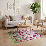 Pink Flowers Butterflies Kids Area Rug