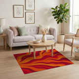 Fiery Red Orange Abstract Wave Area Rug