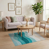 Blue and Teal Serene Blue Teal Wave Coastal Area Rug