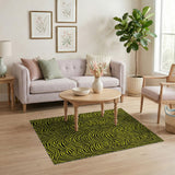 Yellow Bold Yellow Black Wavy Stripe Area Rug