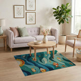Teal Ocean Waves with Colorful Fish Area Rug