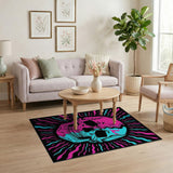 Neon Pink Cyan Split Skull Area Rug