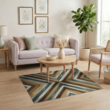 Teal Tan Chevron Geometric Area Rug