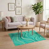 Coastal Beach Blue and Teal Teal Wave Coastal Area Rug