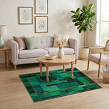 Emerald Green Gold-Framed Geometric Area Rug