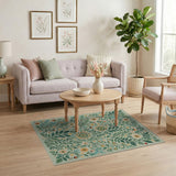Lush Green Botanical Floral Area Rug
