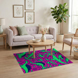 ODIKA Neon Dinosaur Washable Rug - Pink & Green Pop Art Low Pile Area Rug