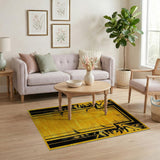 Geometric Yellow Area Rug with Black Art Deco Motifs