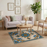 Ornate Blue Gold Persian Medallion Area Rug
