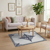 Ornate Black White Diamond Medallion Rug