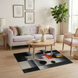 Geometric Abstract Area Rug in Black Grey Red