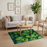 Boho Chic Lush Green Monstera Leaves Area Rug