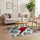 Red Cardinal and Holly Berry Area Rug