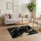 Black Gold Veined Marble Abstract Area Rug