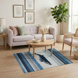 Navy Whale Blue Striped Coastal Rug