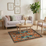 Orange Teal Geometric Southwestern Rug