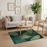 Green Coastal Beach Lush Green Palm Leaf Area Rug