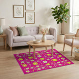 Pink Vibrant Pink Daisy Floral Area Rug