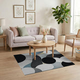 Modern Black White Overlapping Circles Area Rug