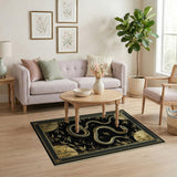 Golden Serpent Coiled in Bamboo Area Rug