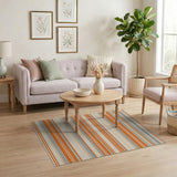 ODIKA Modern Orange and Grey Striped Washable Area Rug - Low Pile Non-Slip Pet & Kid Friendly Carpet