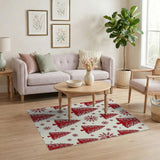 Red Christmas Trees Snowflakes Area Rug